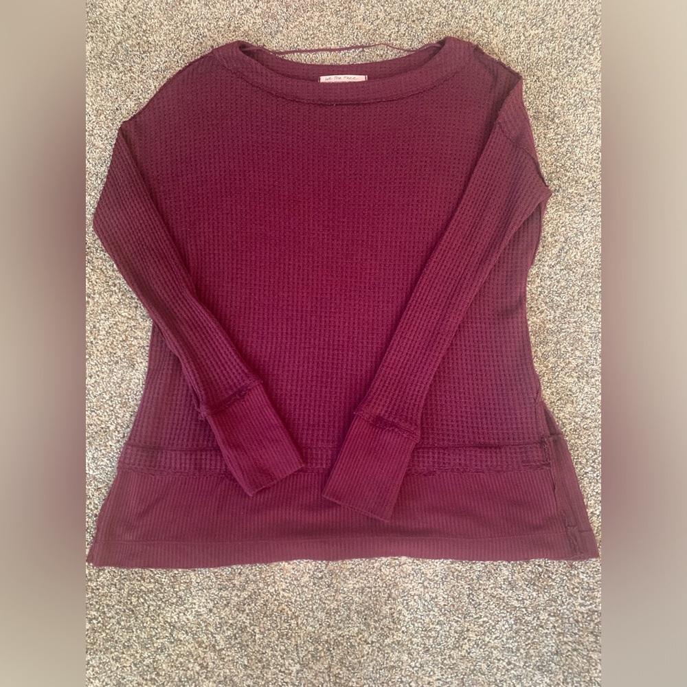 We the Free People, Top Maroon Shirt North Shore Waffle Knit